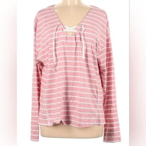Pink & White Striped Lace Up Shirt Size M